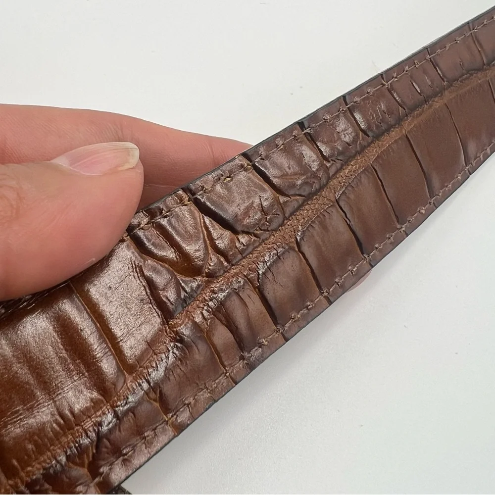 Brighton Leather Belt 42 Reversible Embossed Croc Print Black & Brown Classic